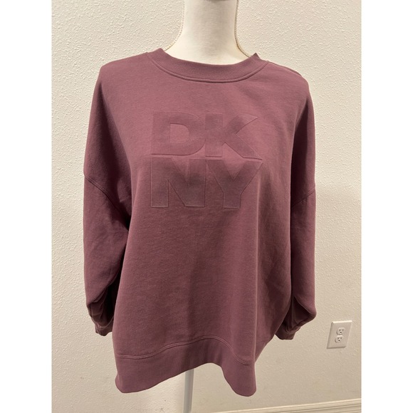 DKNY Sport Tops - DKNY Sport Womens Burgundy Embossed Logo Crewneck Sweatshirt Size Large